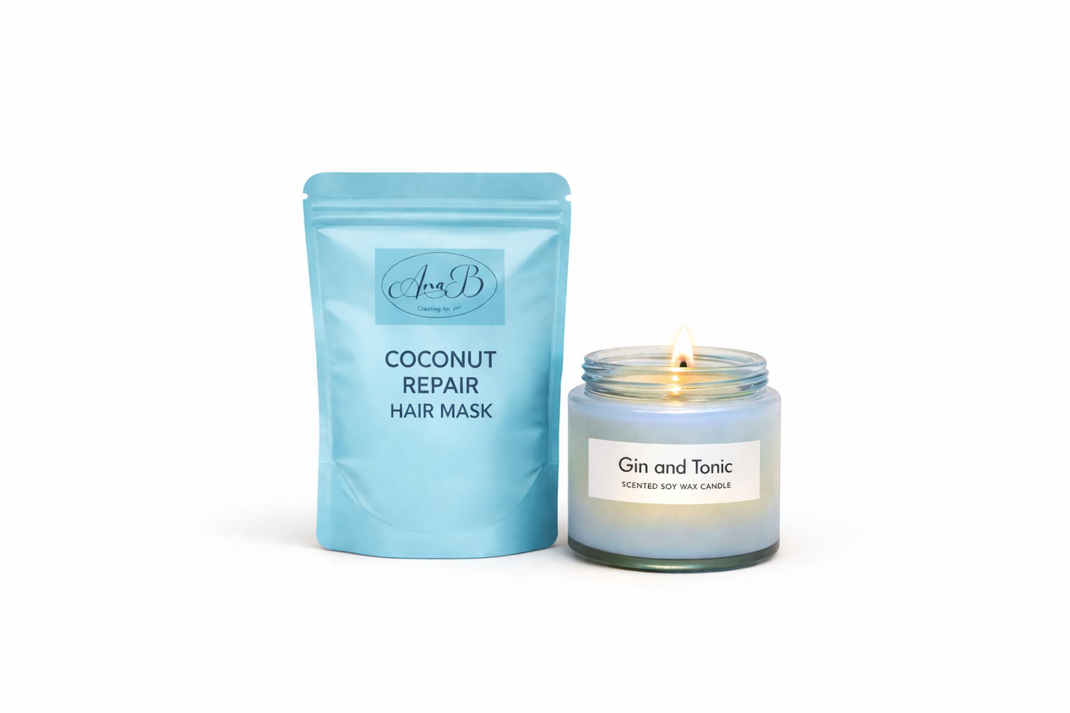 Mini Self-Care Bundle coconut hair mask and gin tonic candle self-care set